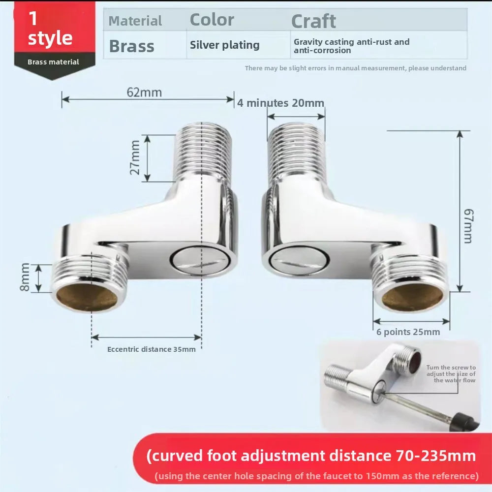 1pcsStainless Steel Angled Curved Foot 360° Rotatable Angle Adjustment Shower Faucet Adapter Wall Mounted Eccentric Screw Corner Oasis Select