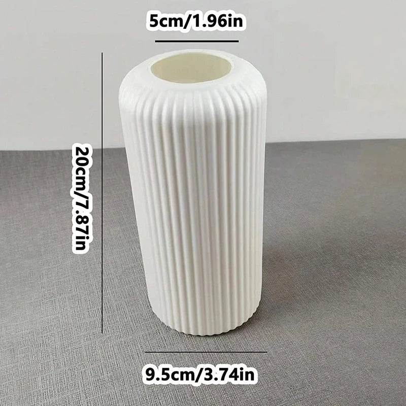 1pc Chic Striped Ceramic-Look Plastic Vase for Flowers - Durable, Easy-to-Place Decorative Floral Display Piece Oasis Select White