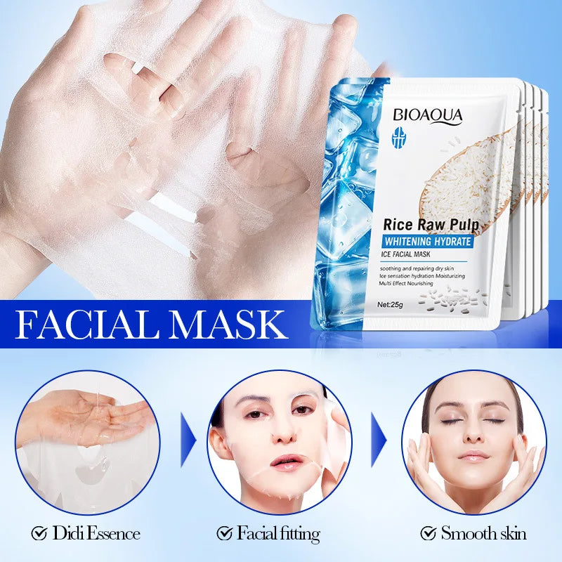 BIOAQUA Rice Raw Pulp Face Mask 5-Pack – Hydrating & Brightening Hydrating Sheet Mask Oasis Select