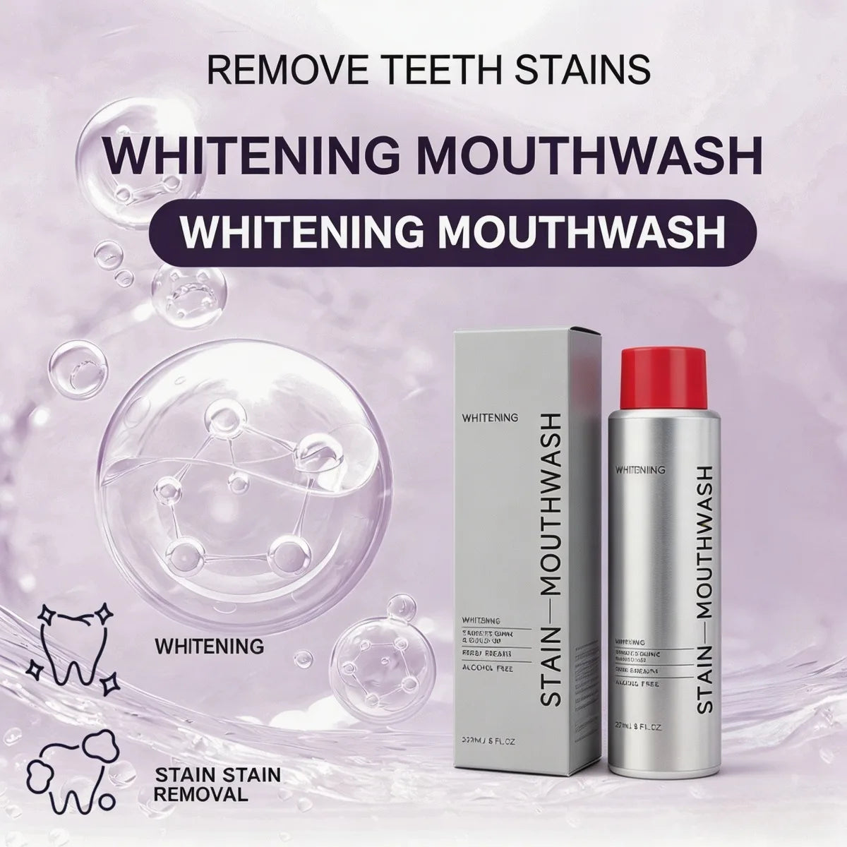 1/2/3Pcs Stain Removal Mouthwash Alcohol Free Teeth Brightening Fresh Breath Plaque Remover Enamel Safe Daily Oral Care Oasis Select