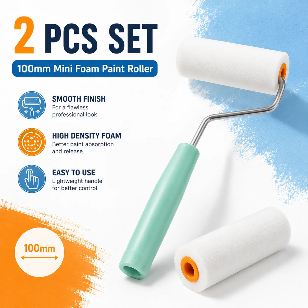 2PCS 100mm Durable Foam Paint Roller Sleeves, Mini White Sponge Rollers for Art Painting Decorating Cleaning DIY Tools Oasis Select Default Title