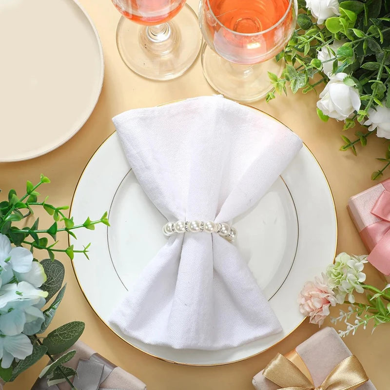 100Pcs Pearl Napkin Rings Napkin Ring Holder Imitation Beaded Napkin Rings Elegant Rhinestone Serviette Rings Buckle Oasis Select