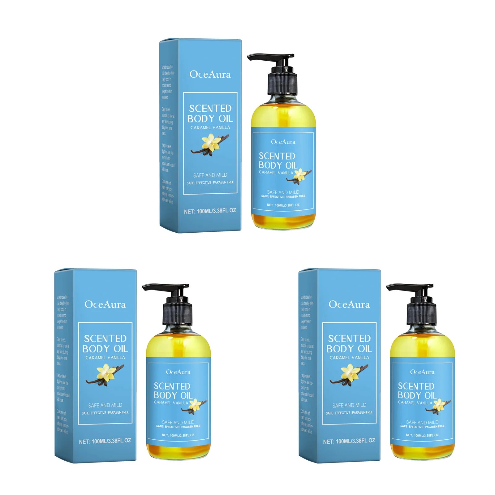 Caramel Vanilla Body Massage Oil Improve Moisturizing Relieve Stress Muscle Relaxing Body SPA Lasting Scent Body Essential Oils Oasis Select 3Pcs