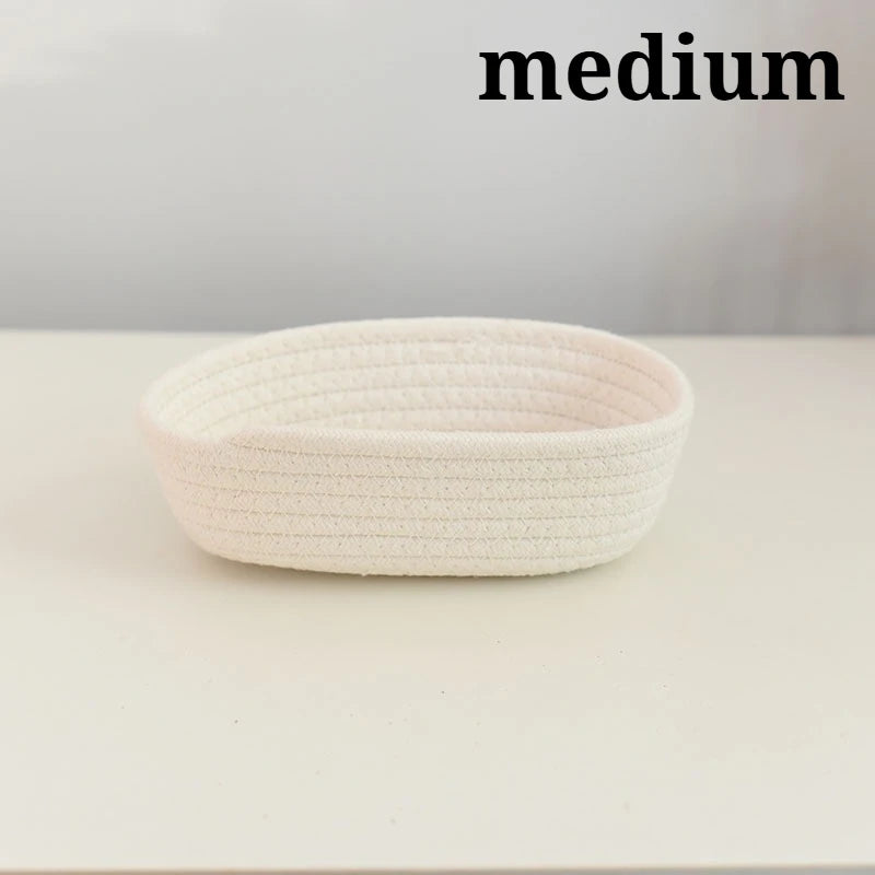 1PC Nordic Hand Woven Cotton Rope Storage Baskets Desktop Sundries Kids Toys Organizer Box Baby Dirty Clothes Laundry Basket Oasis Select White-Medium