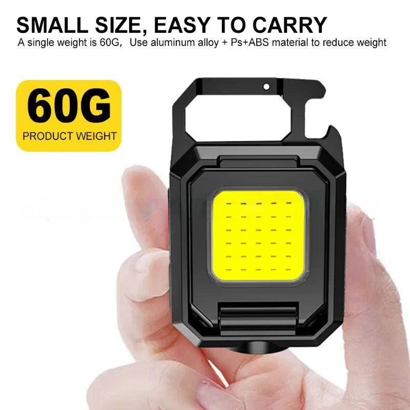 Small Led Flashlight Keychain Light USB Rechargeable Torch Work Light Multifunctional Portable COB 90 ° Rotation Camping Lantern Oasis Select