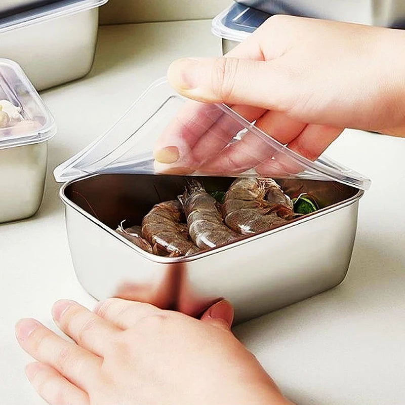 1PC Stainless Steel Refrigerator Food Storage Box With Plastic Lid Prepare Food Freshness Preservation Box Picnic Box Oasis Select Default Title