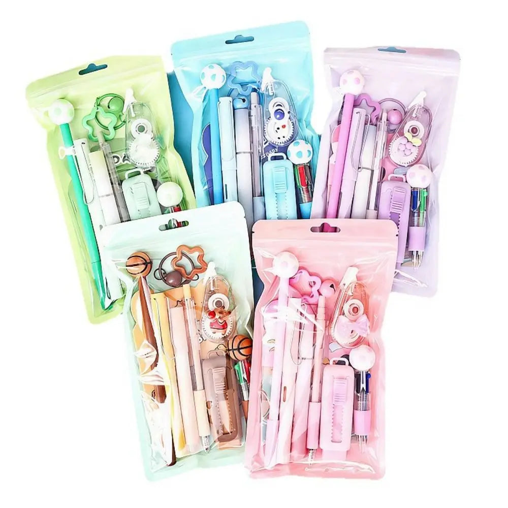 Cartoon School Stationery Set 6 Color Pens Stick Note Cartoon Stationery Set Book Ballpoint Pen Student Tools Gift Kit Oasis Select