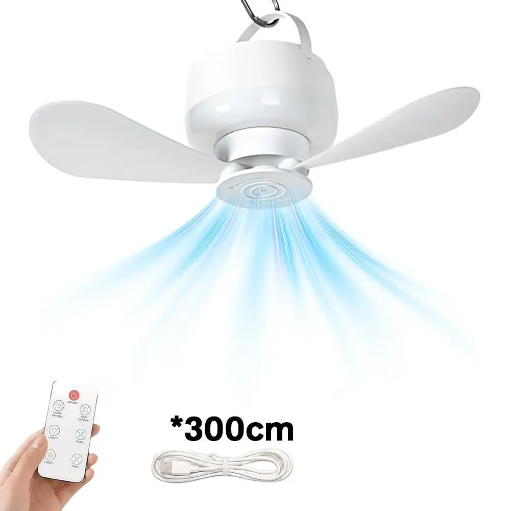 USB Rechargeable Mini Ceiling Fan With Light Remote Control Dimmable Led Hanging Fan For Student Dormitory Camping Tent RV Oasis Select White1