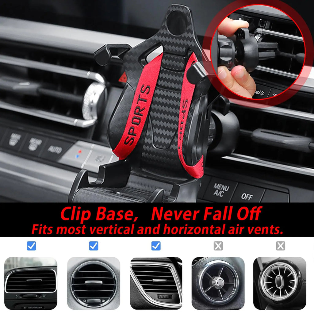 Racing Seat Car Phone Holder – Air Vent Mount | 360° Rotation