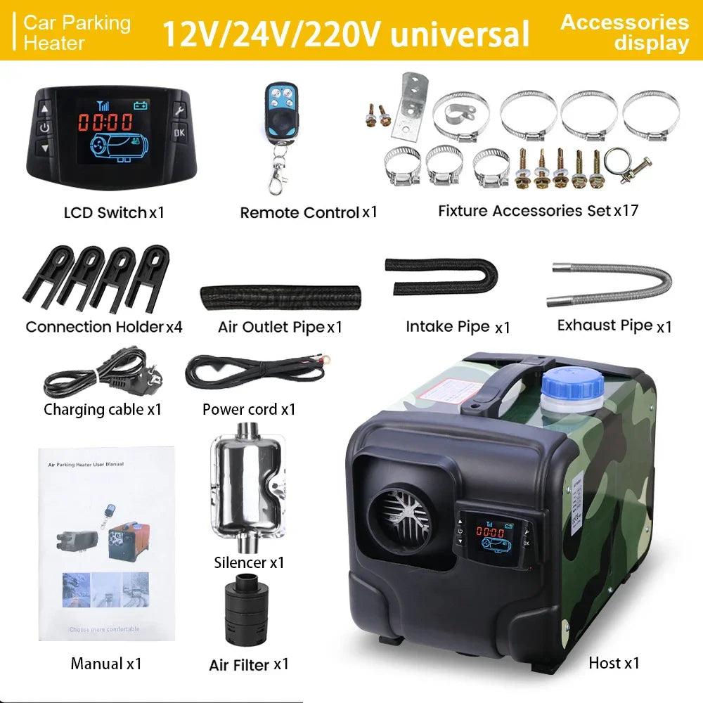 12V 24V 8000W Car Heater Air Diesel Heater Aluminum Shell Air Parking Heater Warmer Wireless LCD Remote Control Engine Preheater Oasis Select 12 24 220V Universal