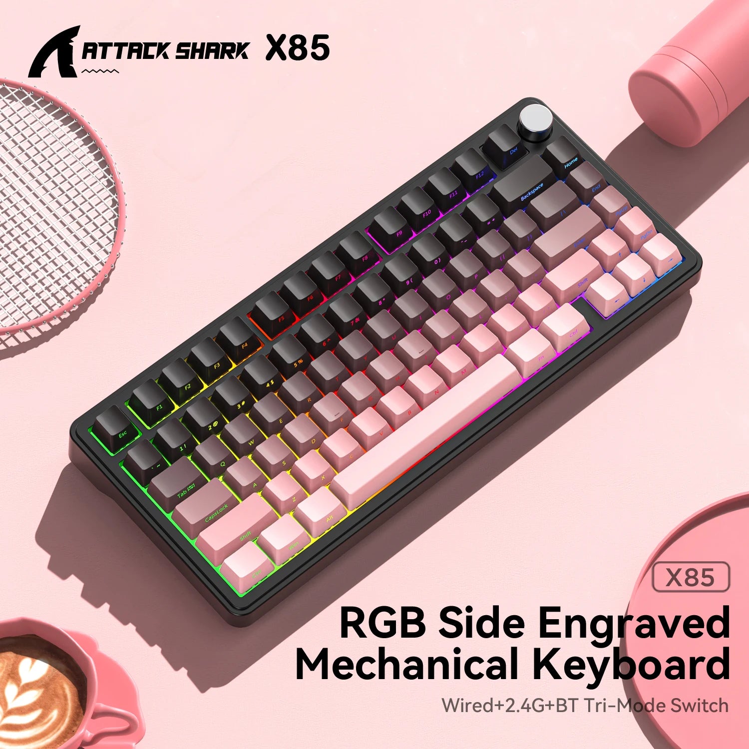 ATTACK SHARK X85 & X85Pro Wireless Mechanical Gaming Keyboard, 75% Layout, Hot Swappable, RGB, Bluetooth, PBT, Gasket Design Oasis Select