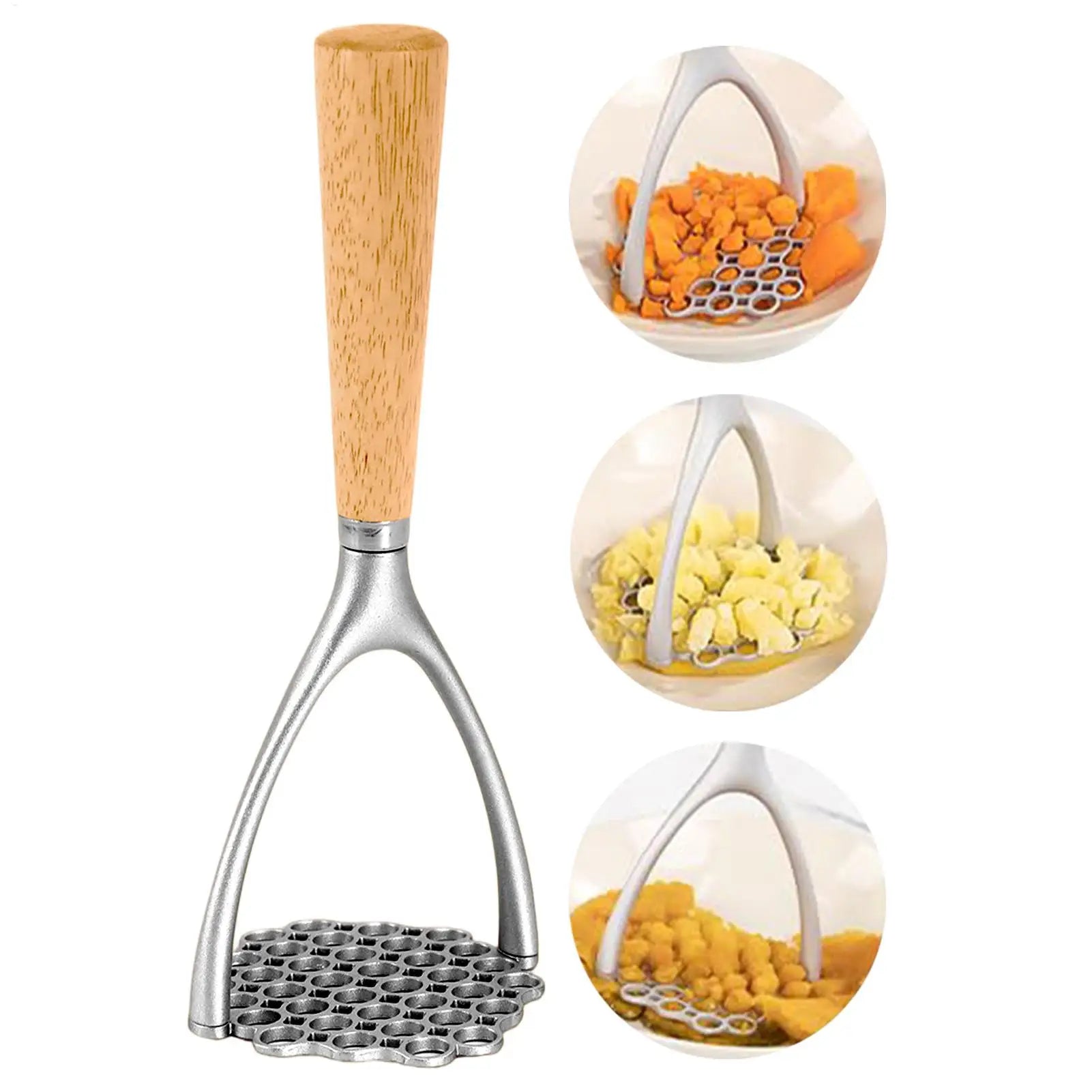 Mashed Potato Masher Double Arc Wooden Handle Kitchen Tool Potato Ricer Food Smasher for Avocado Bananas Carrots Soft Fruits Oasis Select