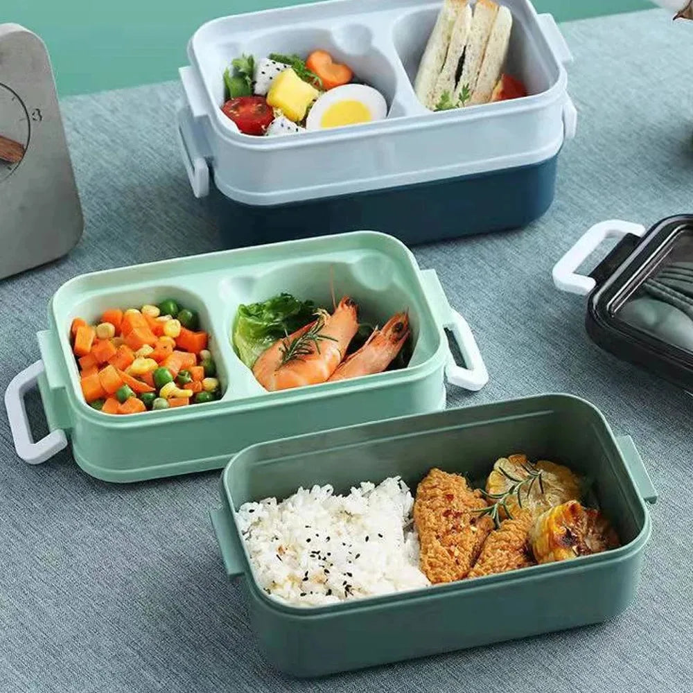Lunch Box Food Storage Box 3 Layers Grids Student Office Worker Microwave Bento Box Outdoor Picnic Container with Fork Spoon Oasis Select
