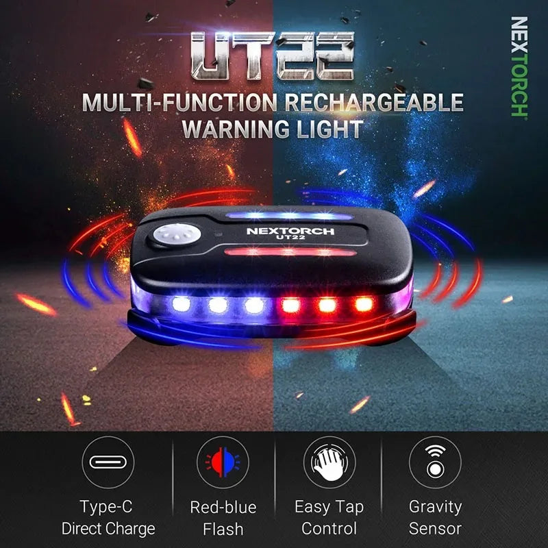 SHINEKNOT UT22 Red Blue LED Shoulder Warning Light | 360° Flash