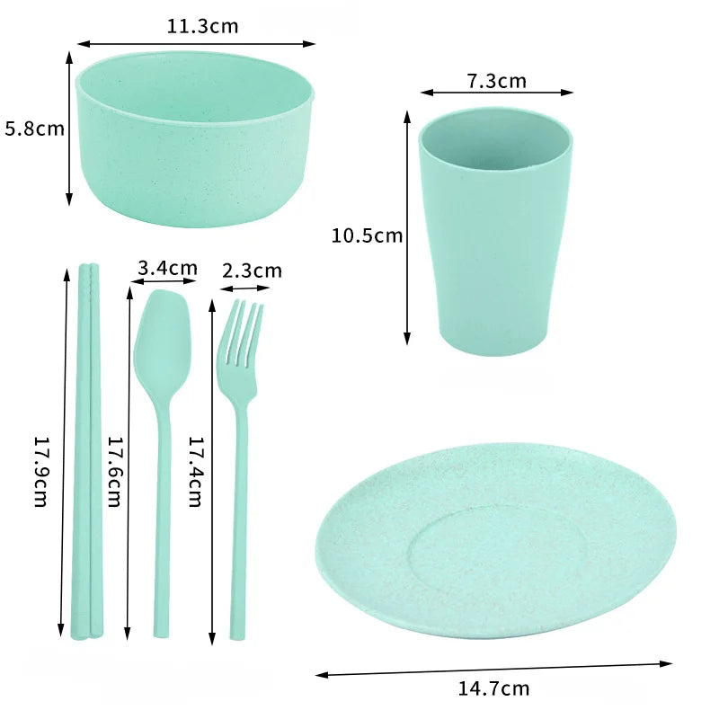 6Pcs Tableware Set Wheat Straw Cutlery Dinnerware Set Unbreakable Tableware Dishes Camping Set Of Dishes Dinnerware Oasis Select green