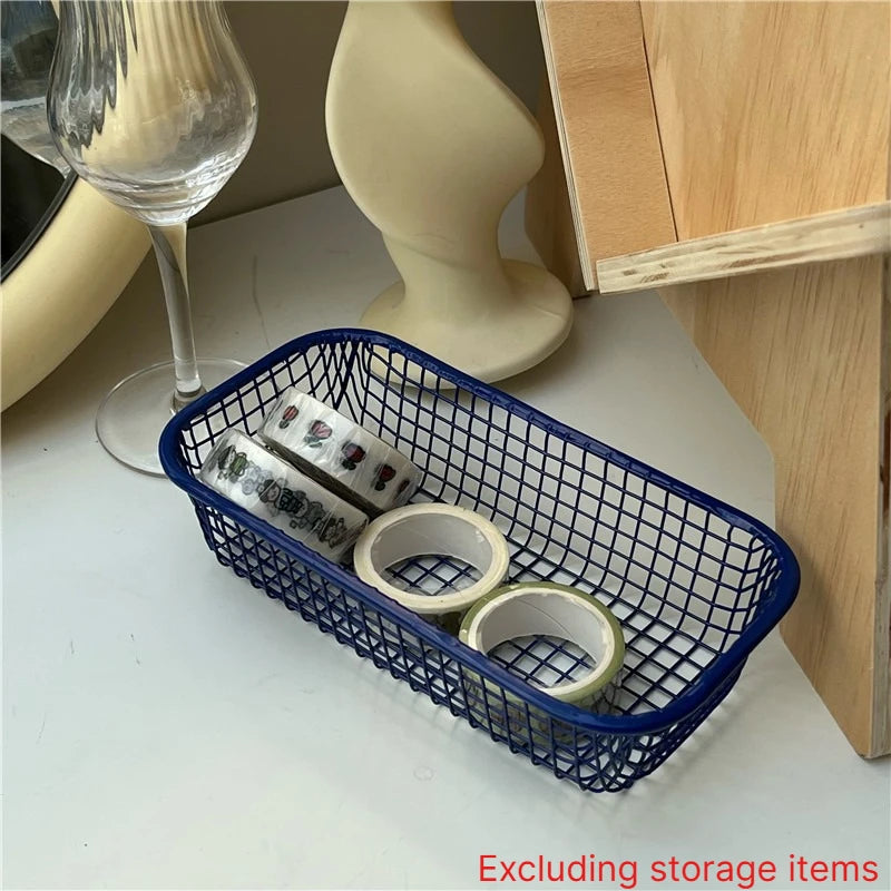 Rectangular Grid Storage Baskets Multi Purpose Desktop Organizer Tray For Stationery Cosmetic Sundries Bedroom Office Sorting Oasis Select dark blue