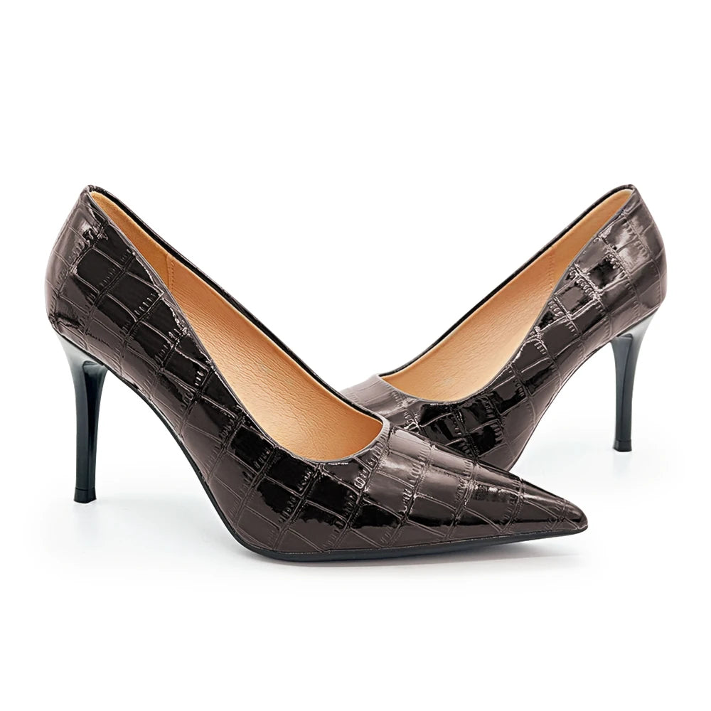 Women Dark Brown Heels 3.54Inch PU Leather Pumps Office Wedding Shoes Comfortable Non Slip Vintage Old Money New 2026 Oasis Select