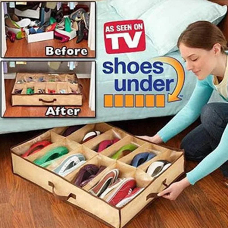 Under Bed Shoe Organizer with 12 Transparent Compartments - Dustproof & Moisture-Proof Storage Solution for Home Organization Oasis Select