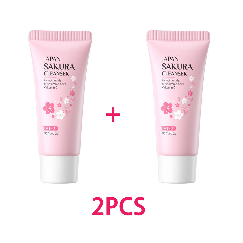 Laikou Sakura Facial Cleanser 50g Deep Pore Cleansing Oil Control Moisturizing Brightening Gentle Face Wash All Skin Types Oasis Select 2PCS