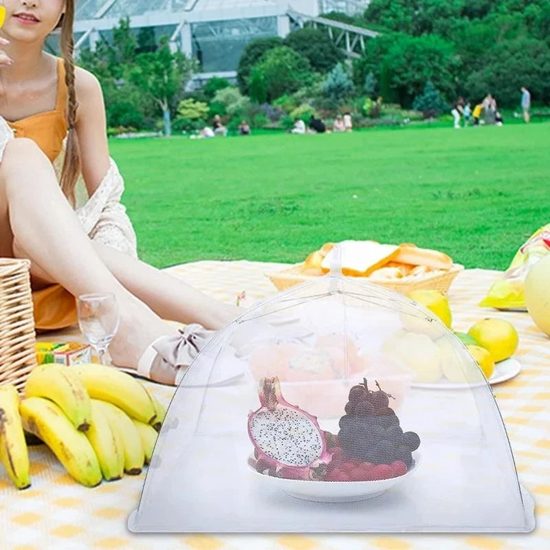 White Food Cover Mesh Folding Washable Flies Tables Cover Insect Proof Protective Dish Covers Home Kitchen Storage Accessaries Oasis Select