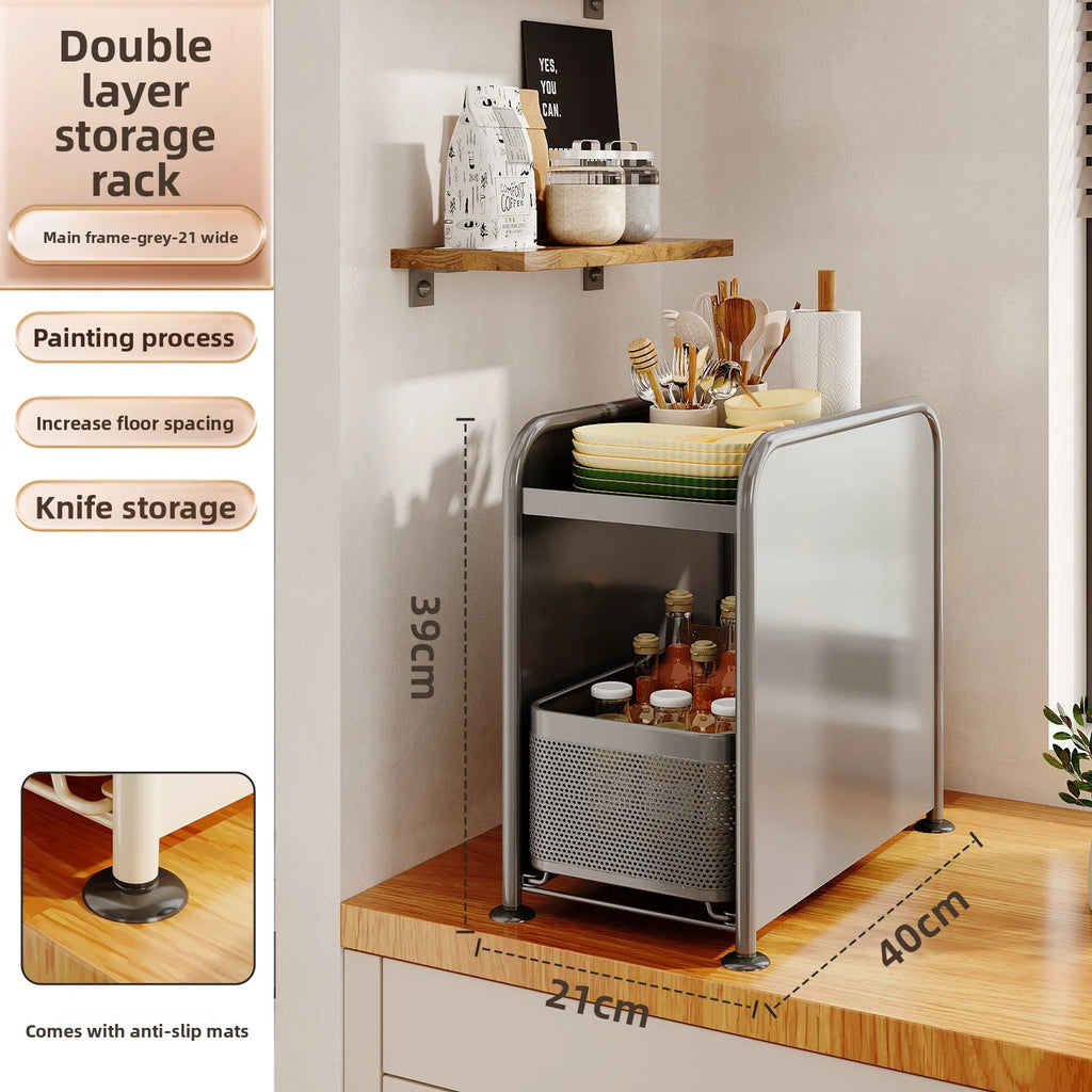 Kitchen seasoning rack Narrow slot seasoning tank Storage rack Side magnetic hanger Pull-out countertop storage cabinet Oasis Select Grey 2 large