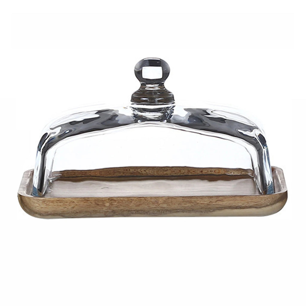 Bamboo Cake Stand with Transparent Lid | Large Dessert Tray