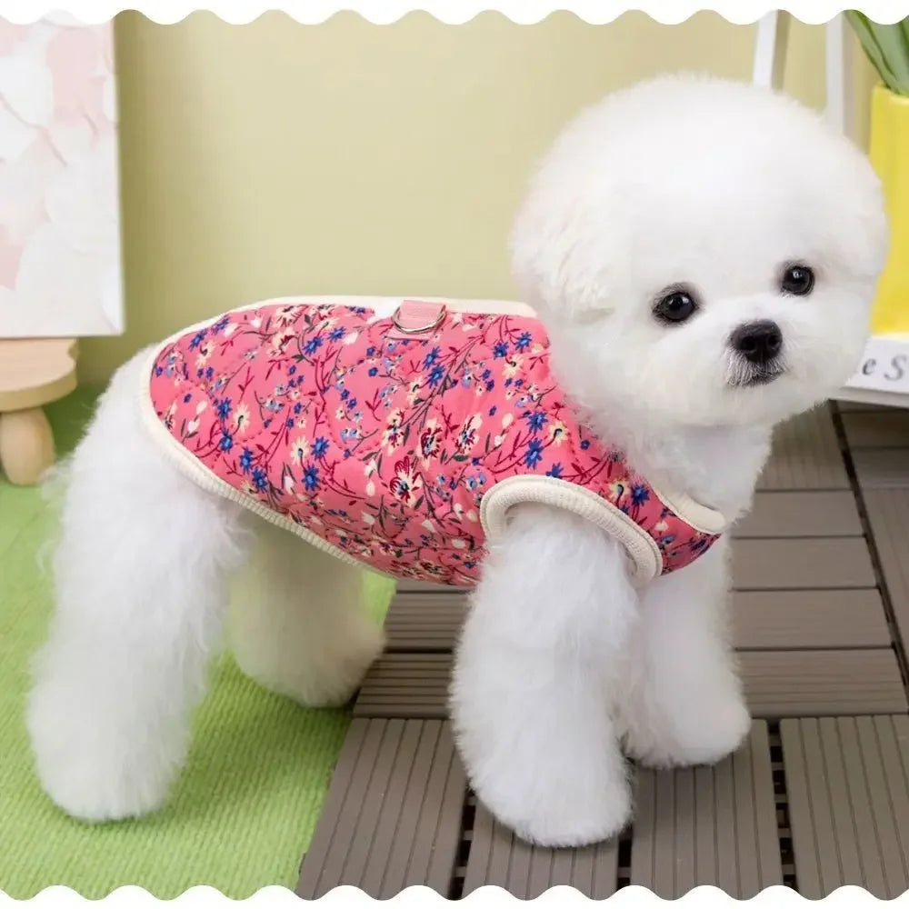 Floral Fleece Dog Vest | Warm Winter Coat for Small Dogs