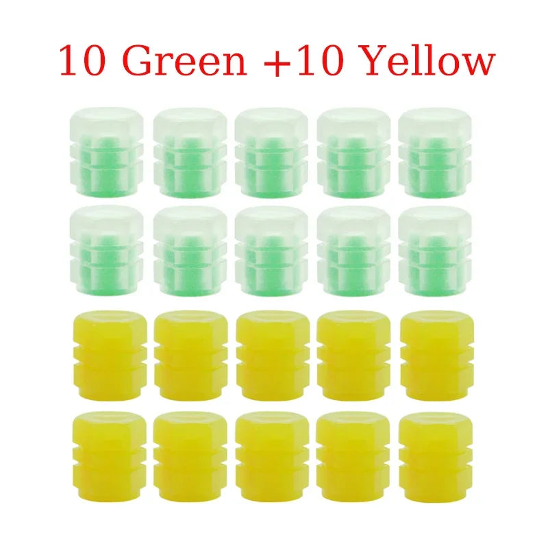 4/8/16/20pcs Universal Luminous Bicycle Tire Valve Caps Night Glowing Decor Motorcycle Bike Valve Stem Cap Wheel Nozzle Oasis Select 20pcs mix