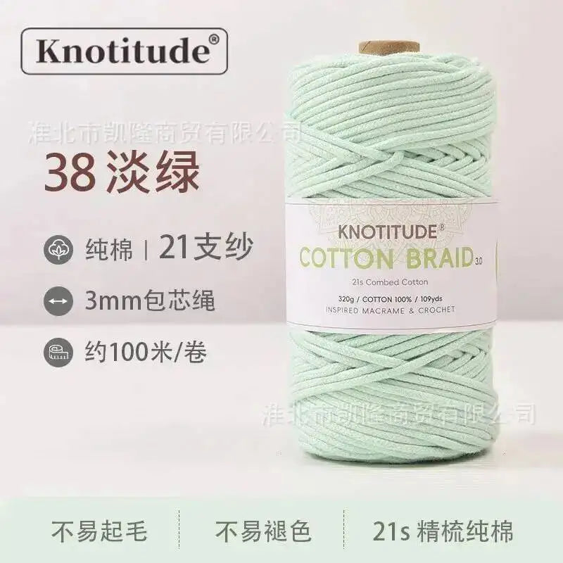 3mm Macrame Braid Cotton Cord 109Yards Pure Cotton Rope For Bracelet Knots, DIY Craft Making 100m Oasis Select 38.mint Light Green 3.0mm 100m