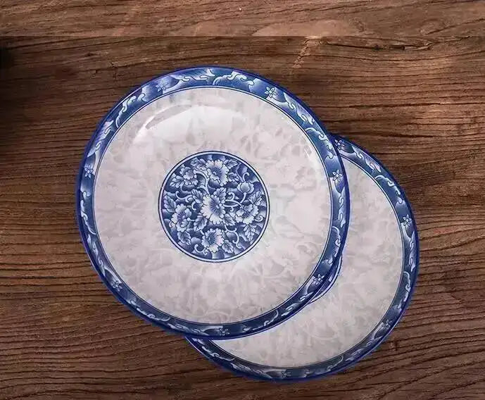 8in Blue And White Dinner Plate Tableware Chinese Bone China Porcelain Deep Fruit Plate Rice Plate Oasis Select