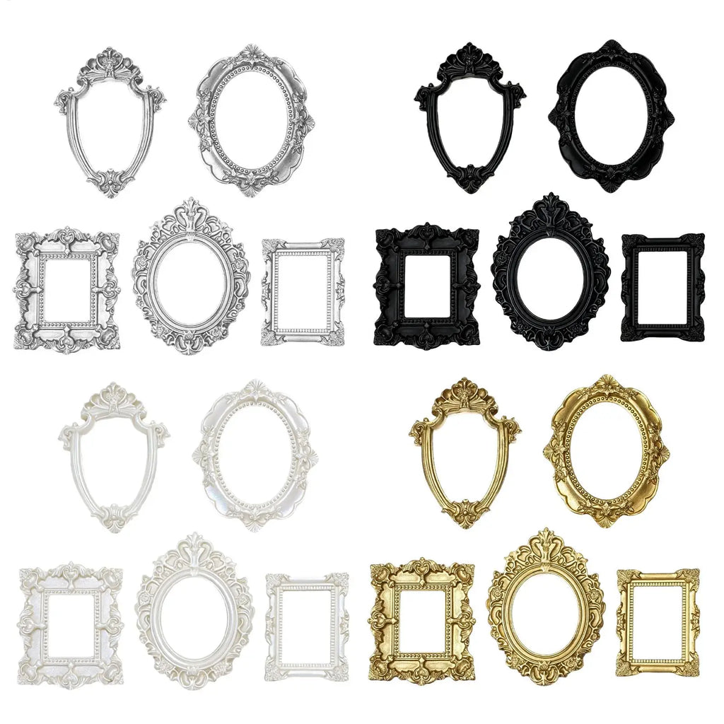 5-Pack Vintage Mini Picture Frames – Baroque Golden Resin Decor