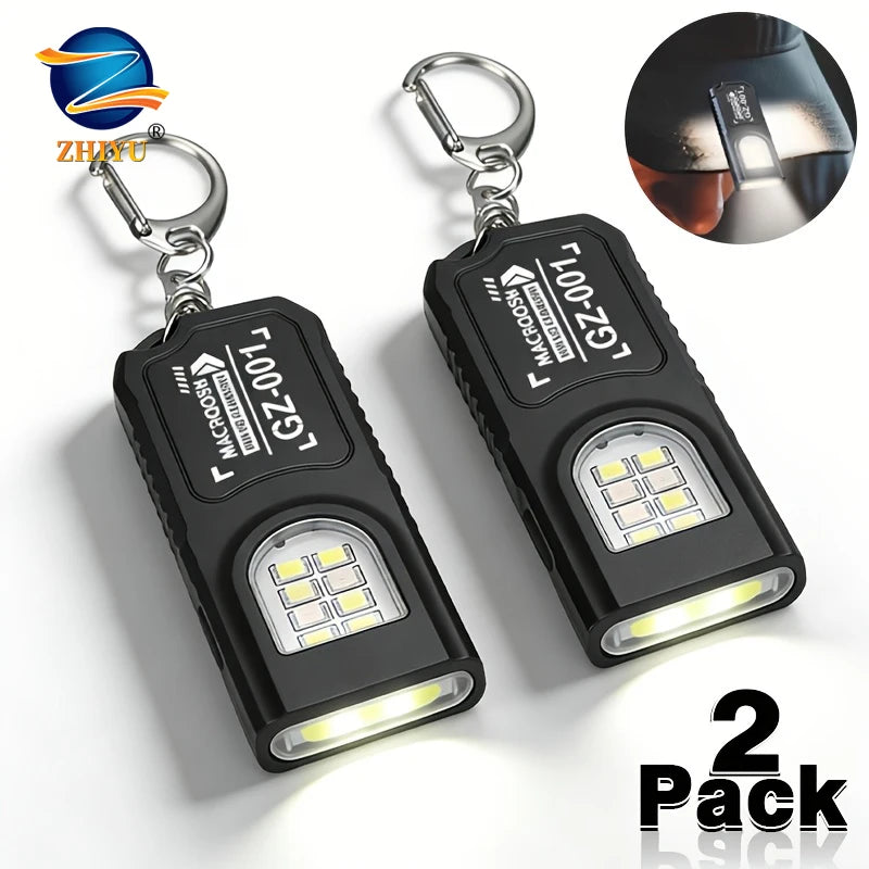 2-Pack Mini EDC Keychain Flashlight USB-C Rechargeable Magnetic