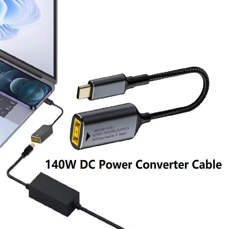  ﻿ 65W 100W 140W Type-C USB C to Square Plug Fast Charging Cable for Lenovo Laptop Charger DC 5V/9V/20V PD Adapter Converter Oasis Select