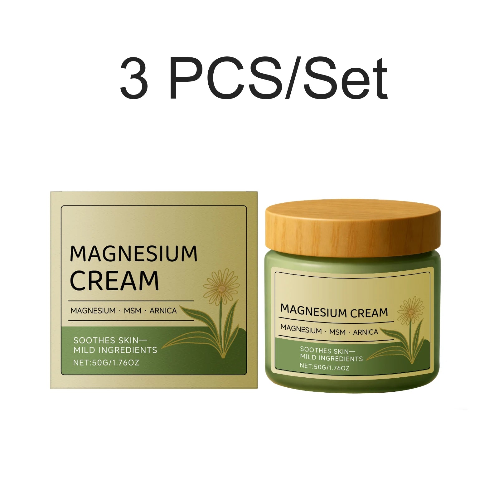 50g Relief Soothing Magnesium Soothing Body Cream Non-Greasy Knees Muscles External Massage Care MSM Arnica Mild Daily Care Oasis Select A 3 PCS