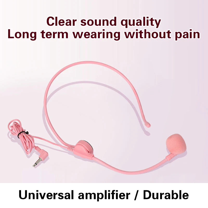 1pcs 3.5MM Headworn Wired Microphone Headset Pink Voice Amplifier Speaker Clear Sound Mic For Conference Guide Speech Teacher Oasis Select