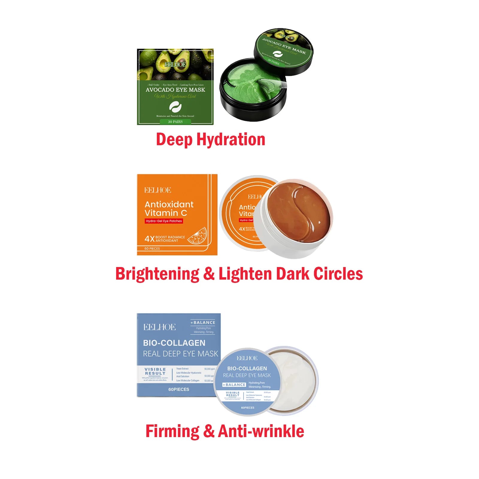 EELHOE Under Eye Patches – Hyaluronic Acid, Collagen & Vitamin C Under Eye Patches Oasis Select