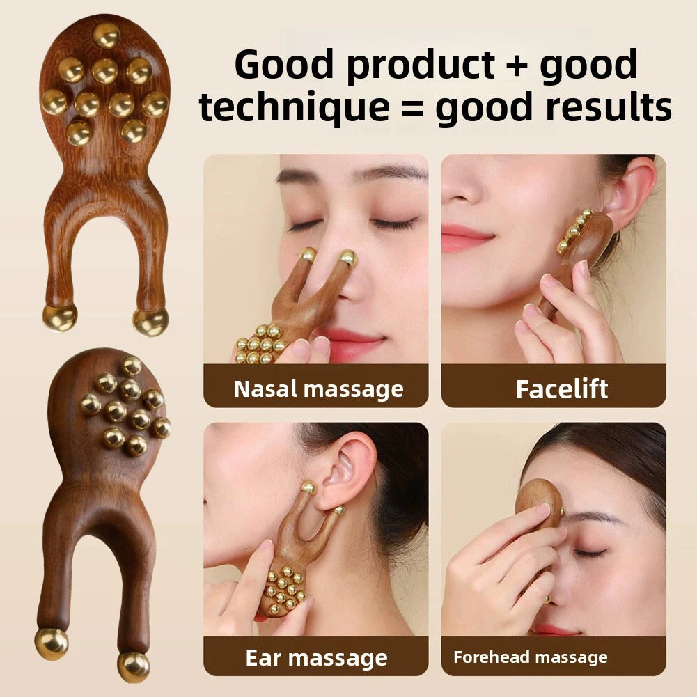 Wooden Brass Facial Massager – Face Lifting & Skin Tool