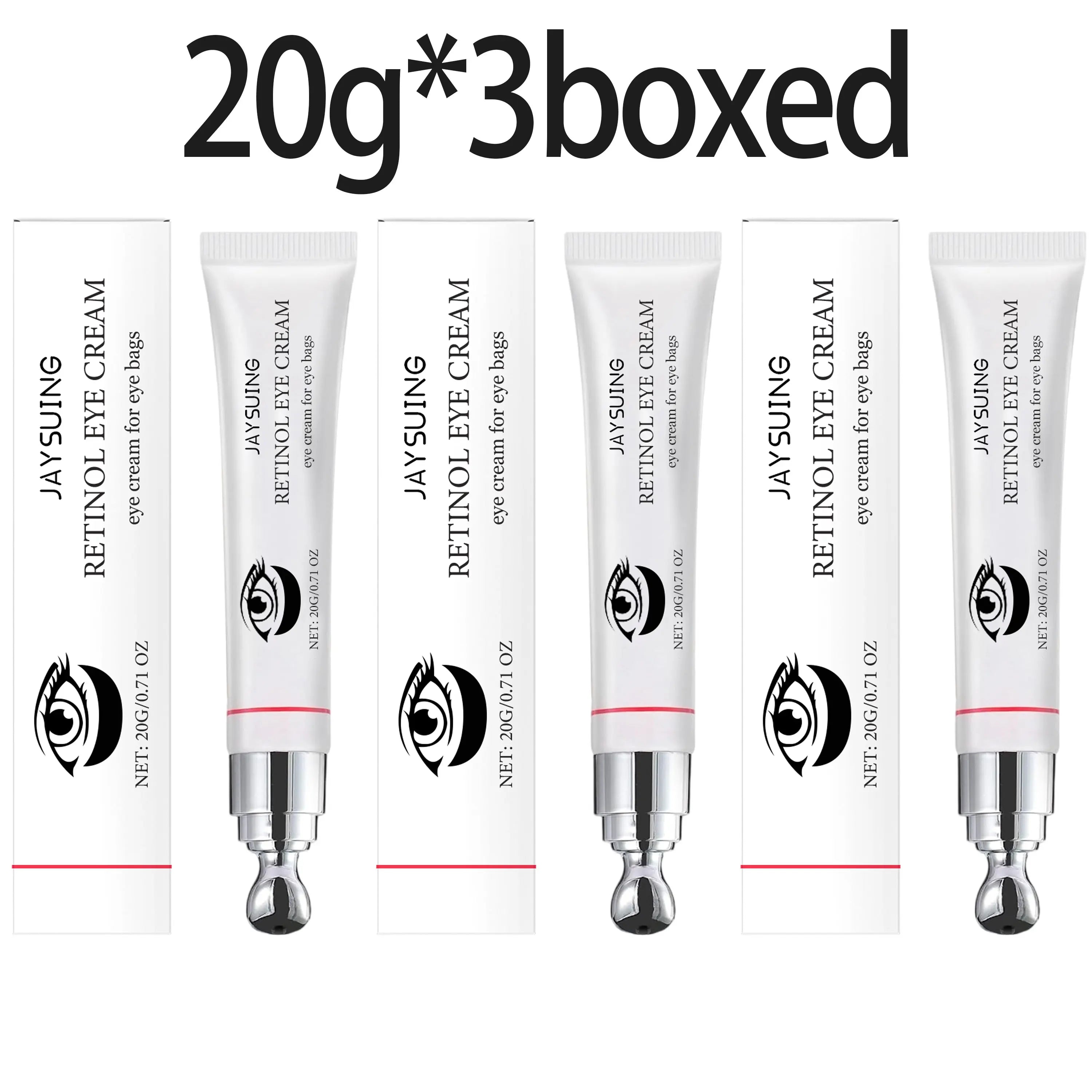 Jaysuing Retinol Roller Eye Cream Reduce Eyes Puffiness Moisturizing Care Cream Brightening Firming Lifting Under the Eyes Cream Oasis Select 20g X 3boxed