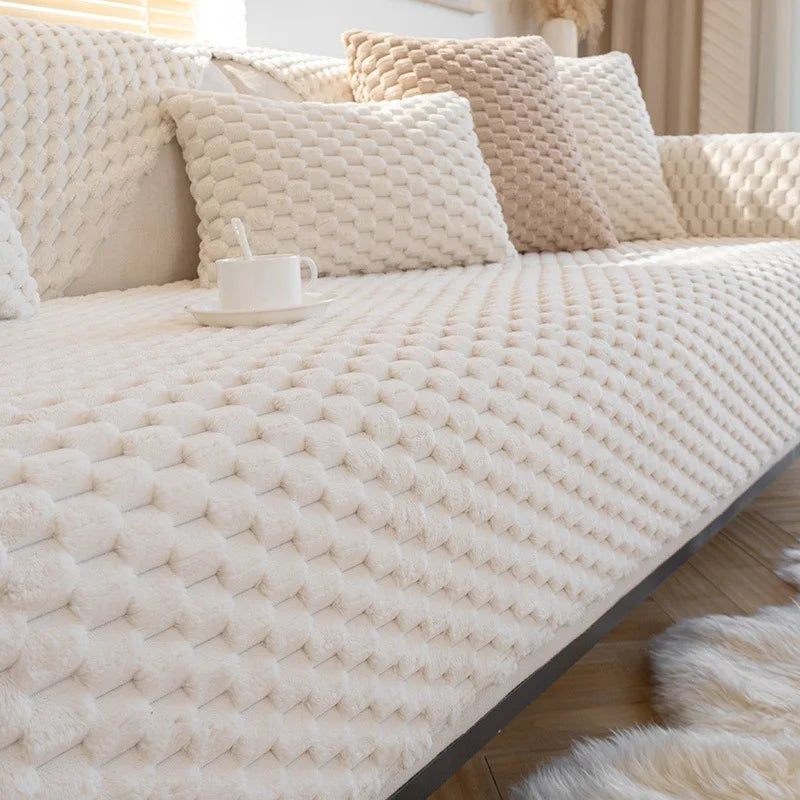 Winter Plush Sofa Cushion Thickened Seat Cushion Simple Modern Anti Slip Sofa Cover Fabric Household Goods Cover Sofa Oasis Select 110x240cm White