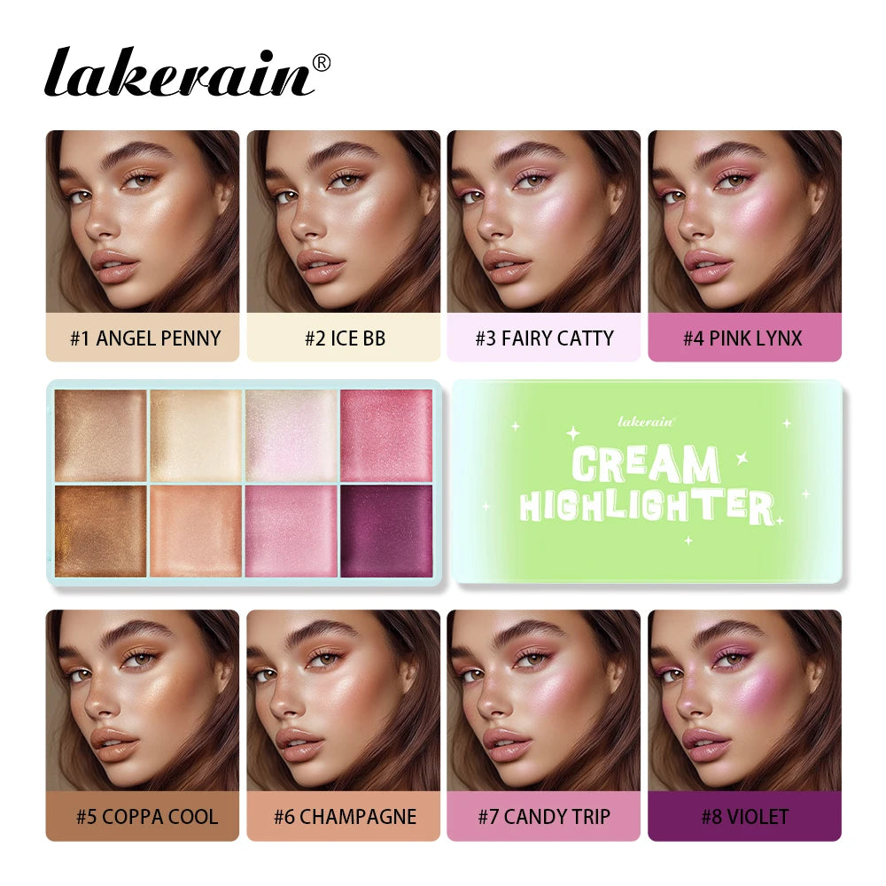 8Colors Cream Highlighter/Brow/Blush Palett Face Brighten Highlighter Blush&Contouring Shimmer Waterproof Makeup Tool Cosmetics Oasis Select