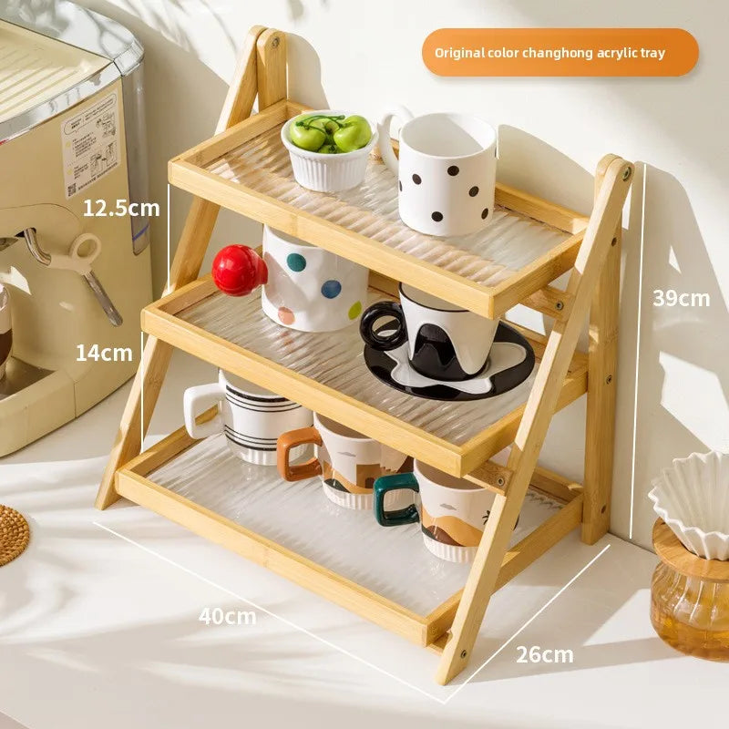 Foldable Shelf Desktop Small Hand-brewed Coffee Corner Arranger Bar Table Coffee Cup Storage Display Rack Oasis Select Primary CH 40cm