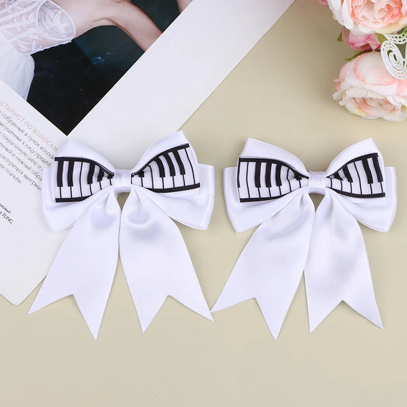 Piano Key Bow Hair Clip – Musical Non-Slip Grip for Women Hair Clip Oasis Select White 2pcs