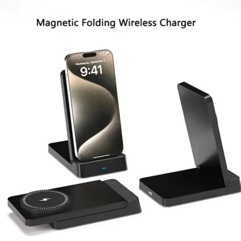 Magnetic Fast Charging Station 15W Wireless Charger Desktop Fold Smart Phone Holder Charge For Magsafe iPhone 16 15 14 13 12 Pro Oasis Select