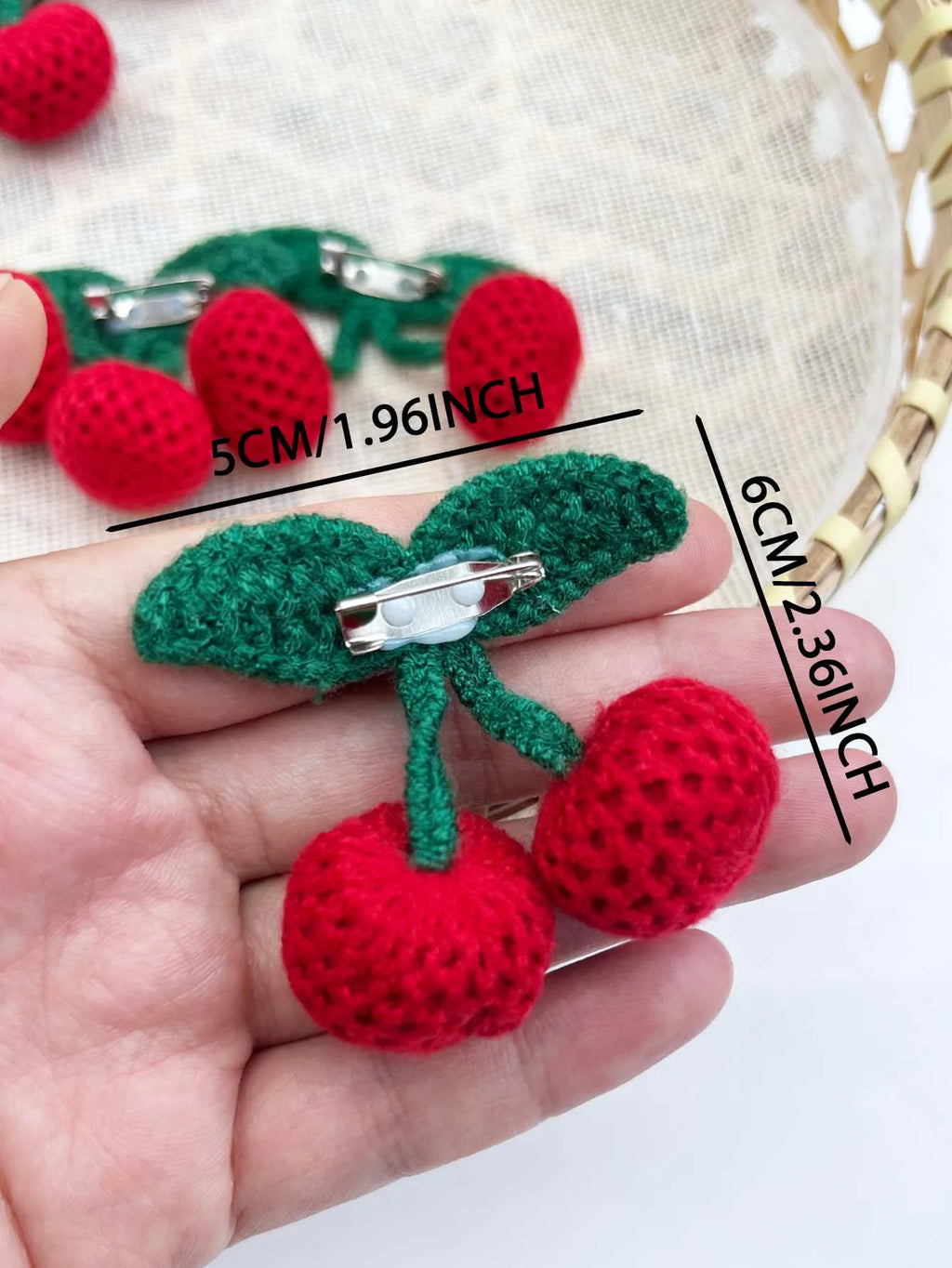 Knitted Cherry Fruit Brooch – Cute Bag & Clothing Pin DIY