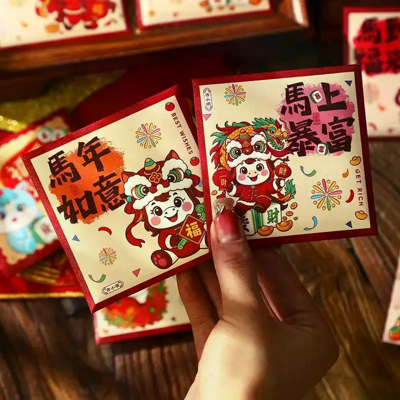 6Pcs Paper 2026 Horse Year Red Envelope Mini Cartoon Lucky Money Bag Traditional Blessing Red Pocket Marriage Celebration Oasis Select