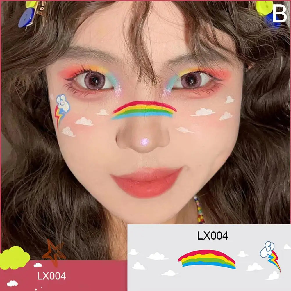 Cute Love Hearts Face Temporary Tattoos for Girls Face Makeup, Eye Shadow Stickers Waterproof Fake Tattoos Party & Festive Looks Oasis Select B