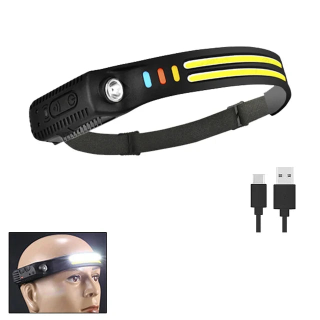 New Multimode LED COB Sensor Headlight Built-In Battery USB Rechargeable Waterproof Headlamp Outdoor Camping Fishing Lantern Oasis Select 2 White Pack B