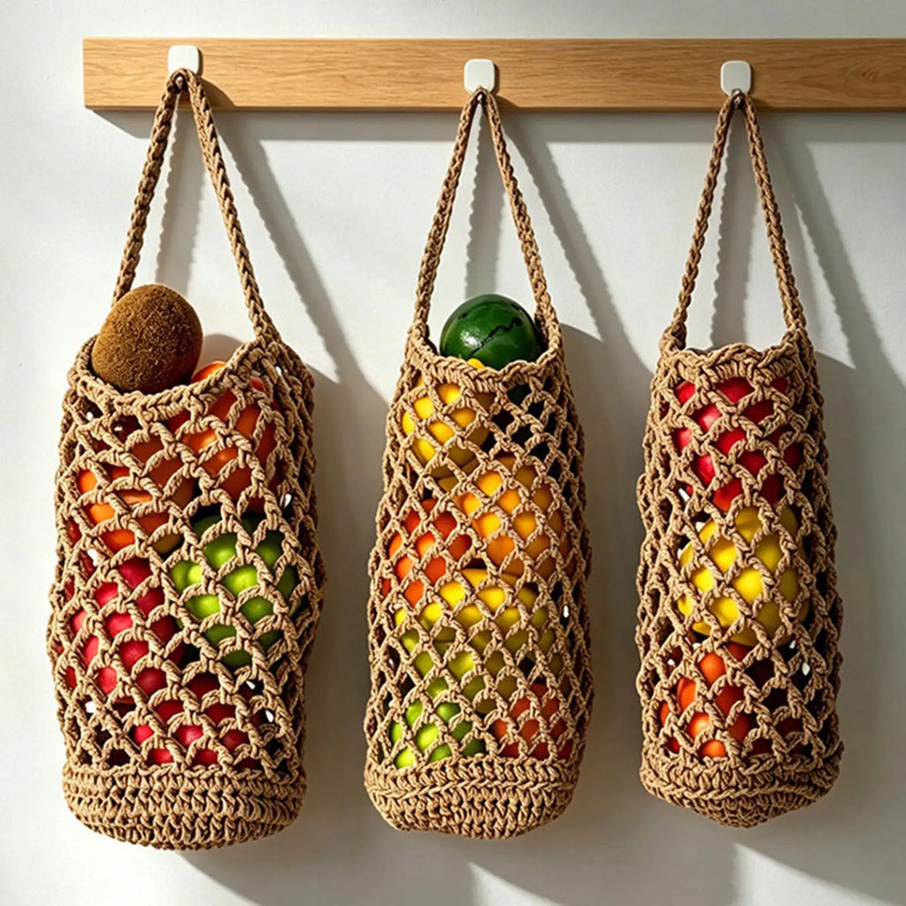 Wicker Weave Storage Basket Wall-mounted Vegetable Basket Fruit Sundry Basket Kitchen Storage Home Decoration Organizer