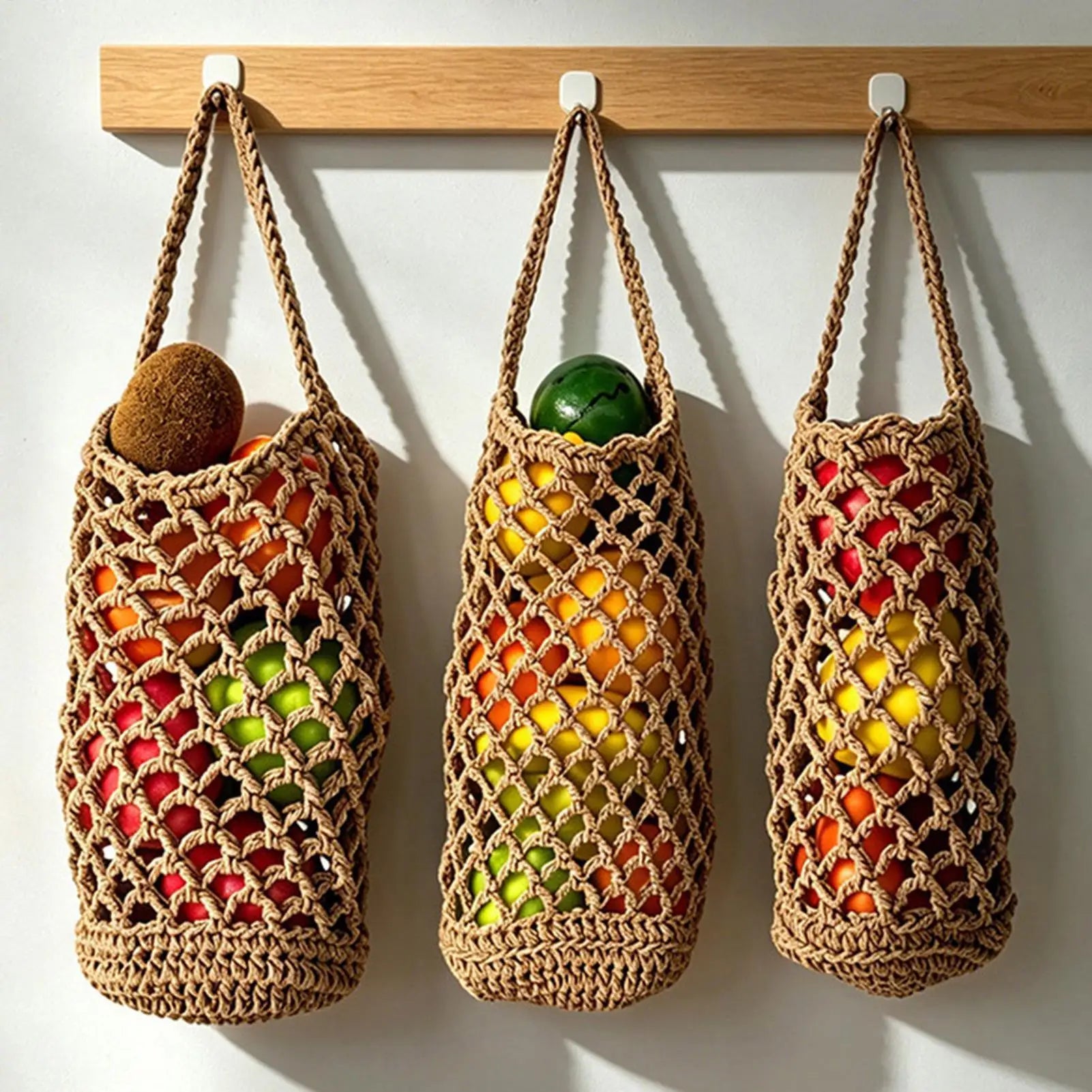 Wicker Weave Storage Basket Wall-mounted Vegetable Basket Fruit Sundry Basket Kitchen Storage Home Decoration Organizer