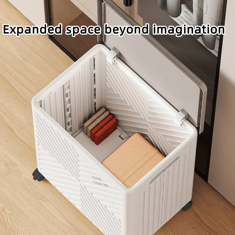 White Foldable Storage Box with Wheels Large Capacity Organizer for Clothes Toys Quilts Space Saving for Bedroom Living Room Oasis Select